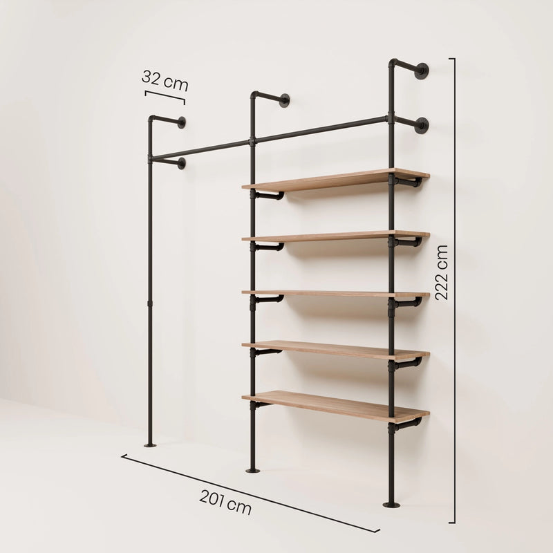 FRIDA OAK – Barre de penderie avec étagère