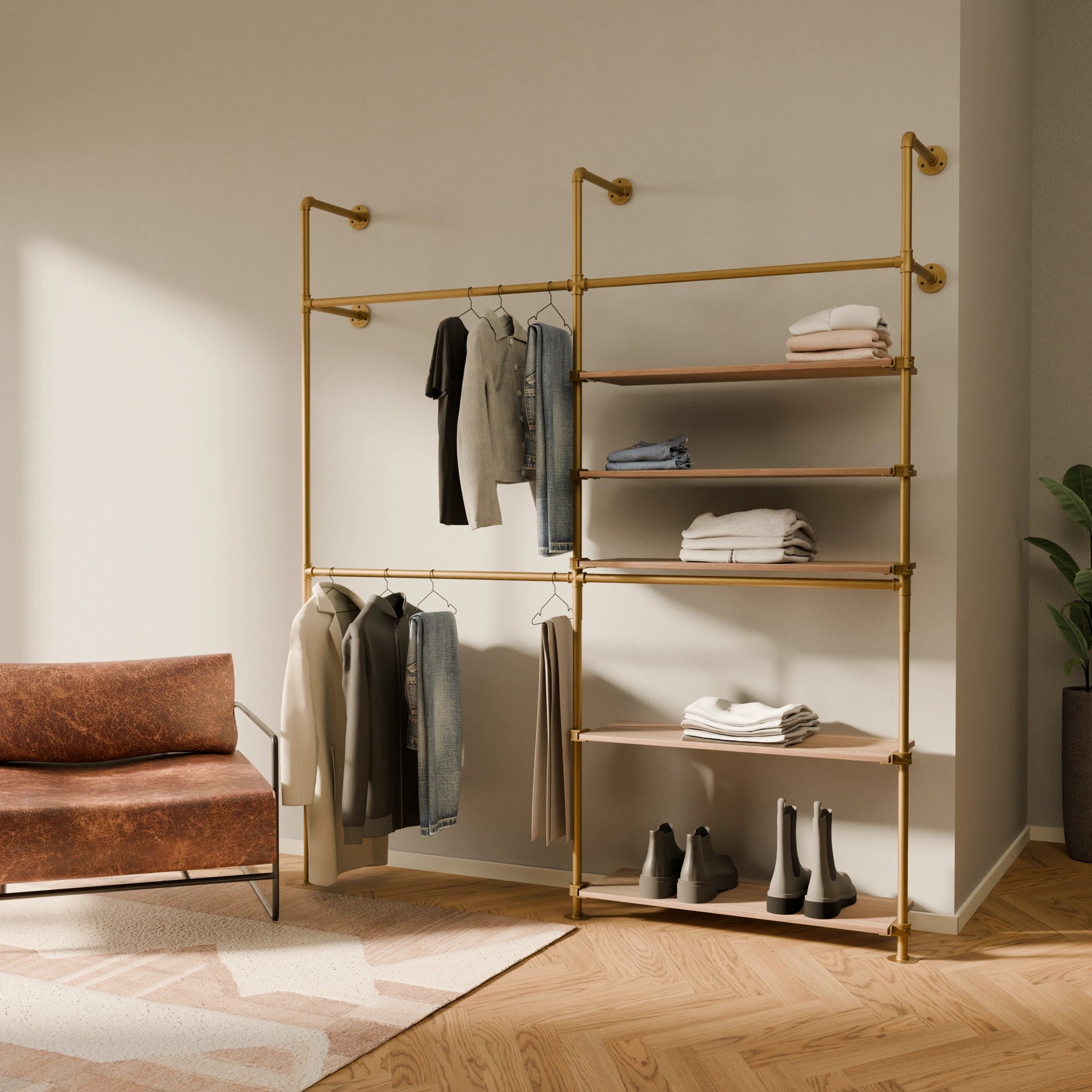 KIM DOUBLE 2 OAK – 5 étagères à droite | or