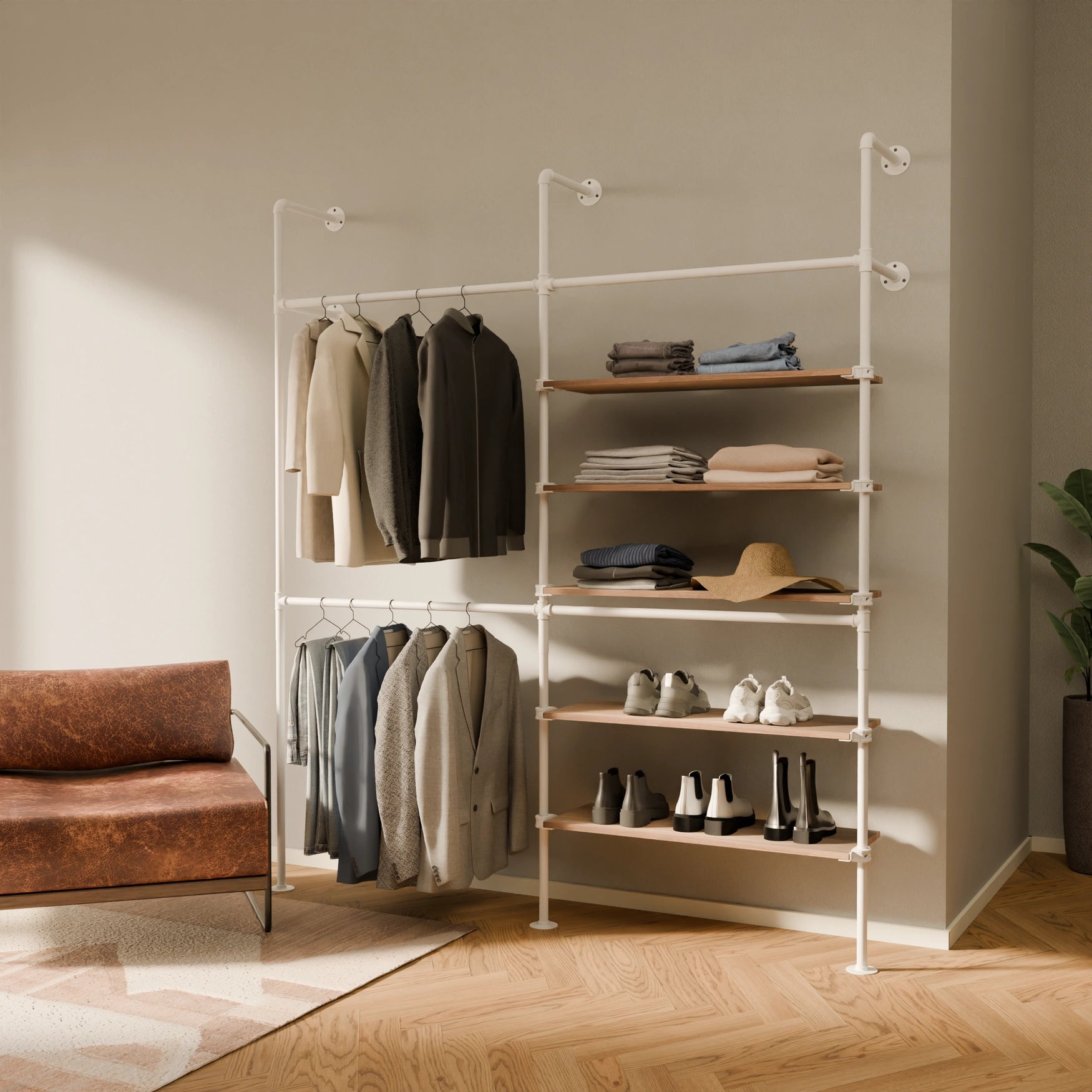 KIM DOUBLE 2 OAK – 5 étagères à droite | blanc