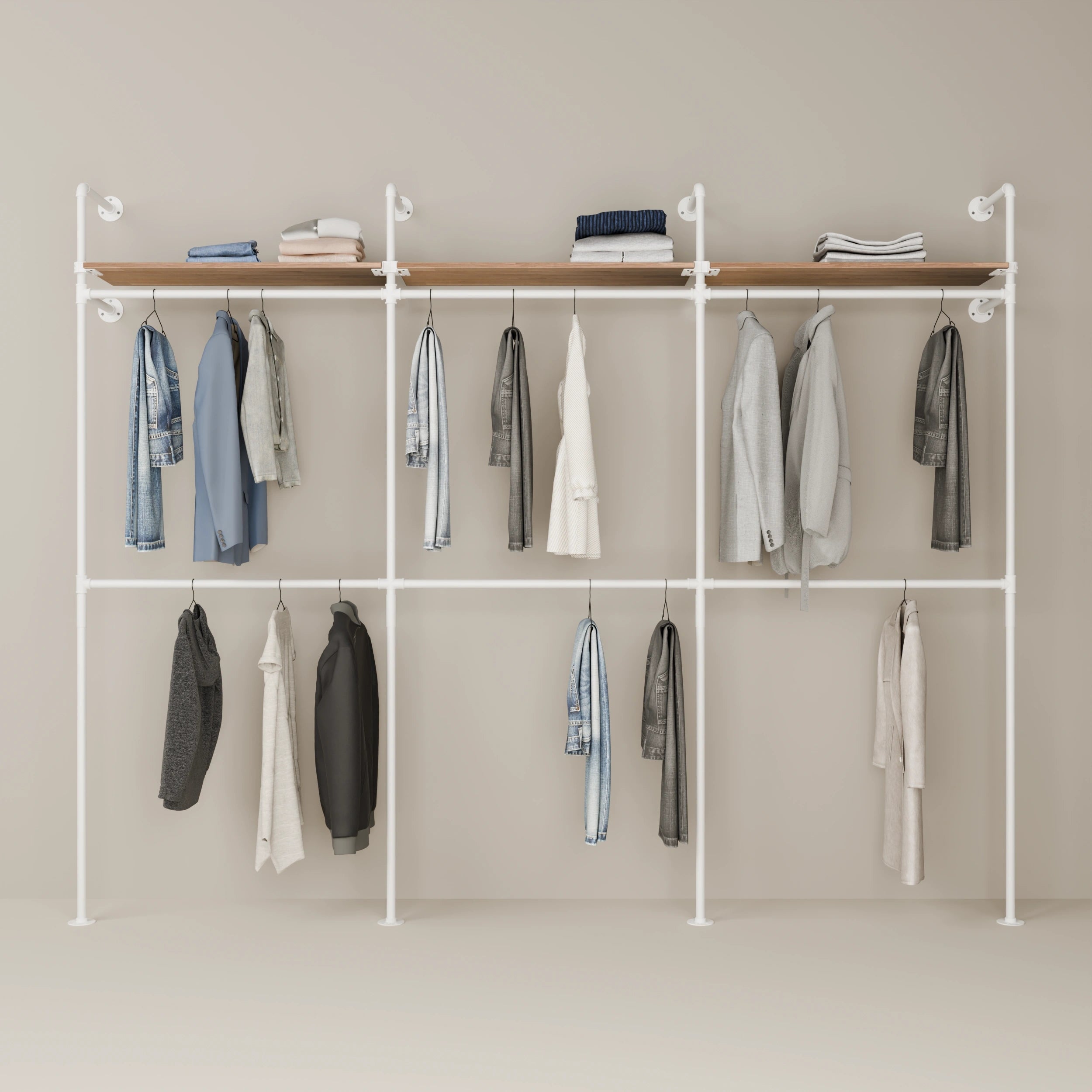 KIM DOUBLE 3 OAK – 3 étagères en haut | blanc