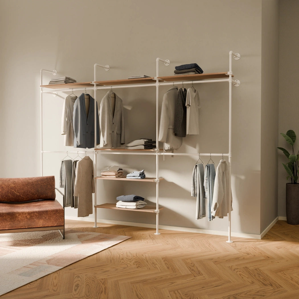 KIM DOUBLE 3 OAK – 6 étagères en haut | blanc