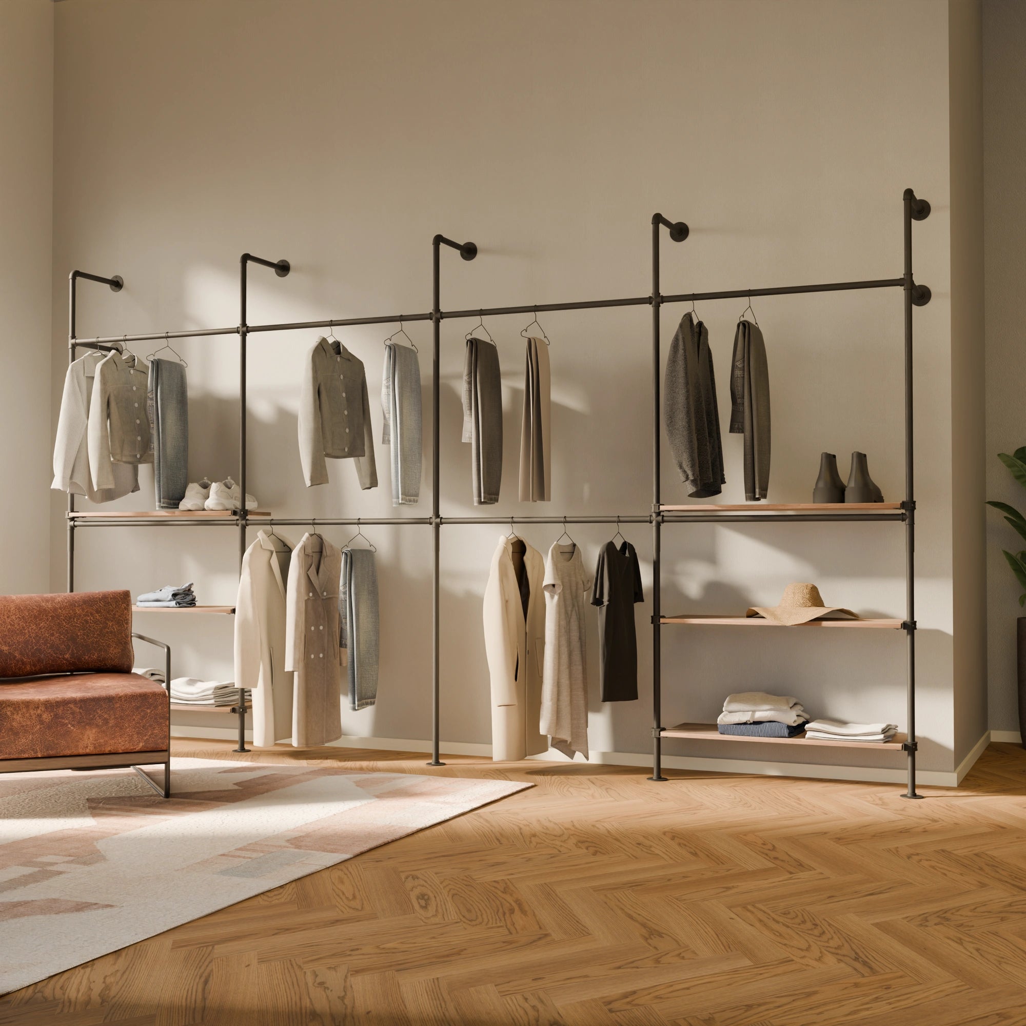 KIM DOUBLE 4 OAK –  6 shelves | gold