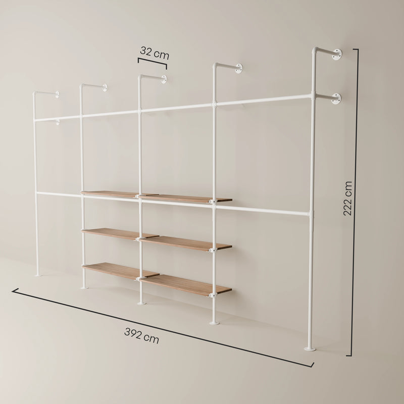 KIM DOUBLE 4 OAK – 6 Regalböden mittig | Weiß