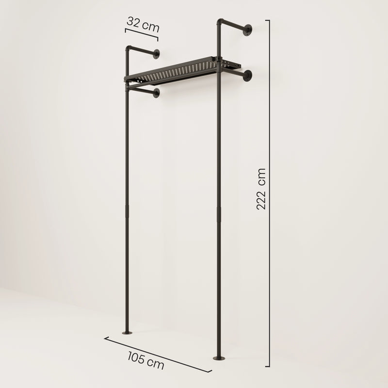 KIM 1 METAL – 1 Regalboden oben | Garderobe offen