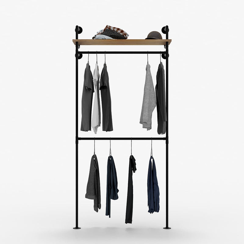 Free Standing Closet Organizer with Storage Box & Side Hook, Portable  Garment Rack with 6 Heavy Duty Shelves and Hanging Rod, Black Metal Frame